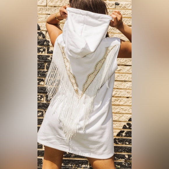Western mini hoodie dress size medium with fringe seeded sequins and hood - Picture 1 of 5
